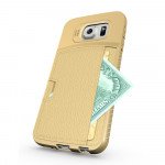 Wholesale Samsung Galaxy S6 Credit Card Fiber Hybrid Case (Champagne Gold)